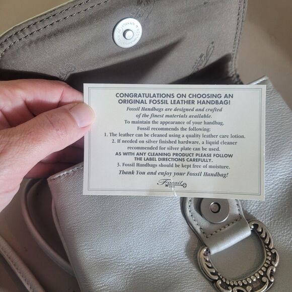 Fossil Leather Crossbody Bag Purse Women's Small Light Gray Going Out Event - Picture 11 of 13